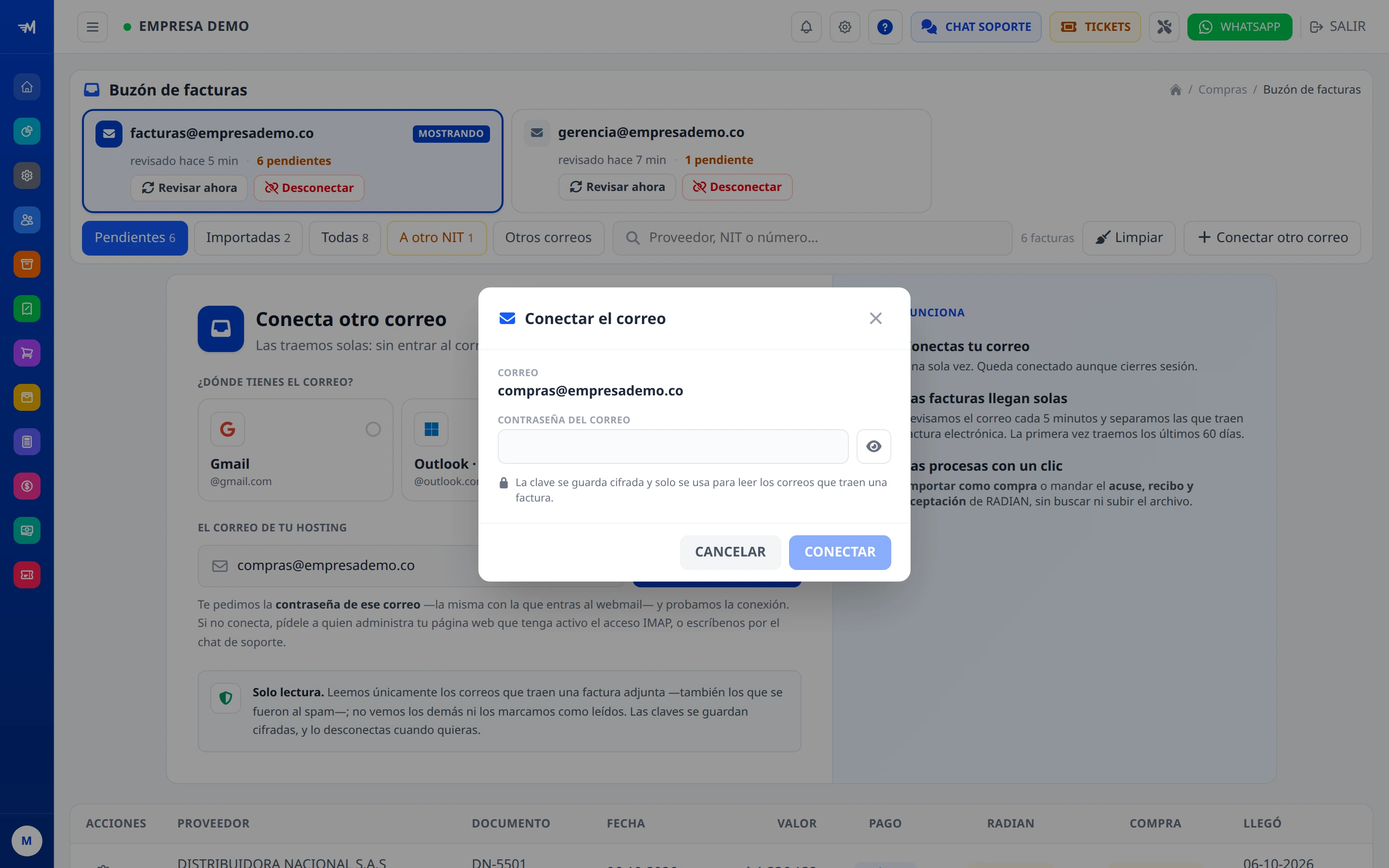 Ventana que pide la contraseña del correo.